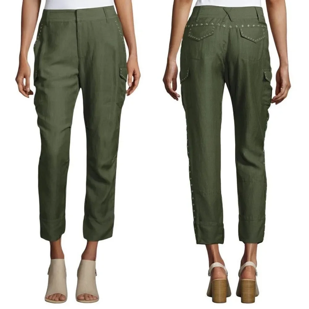 Derek Lam 10 Crosby Easy Cargo Pants w Grommets Utility Military Green size 2